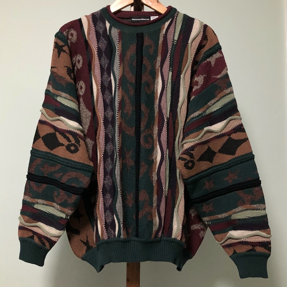 Neiman Marcus 3D Abstract Striped Wool Sweater